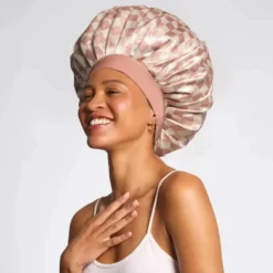 Adjustable Oversized Satin Bonnet Terracotta Checker