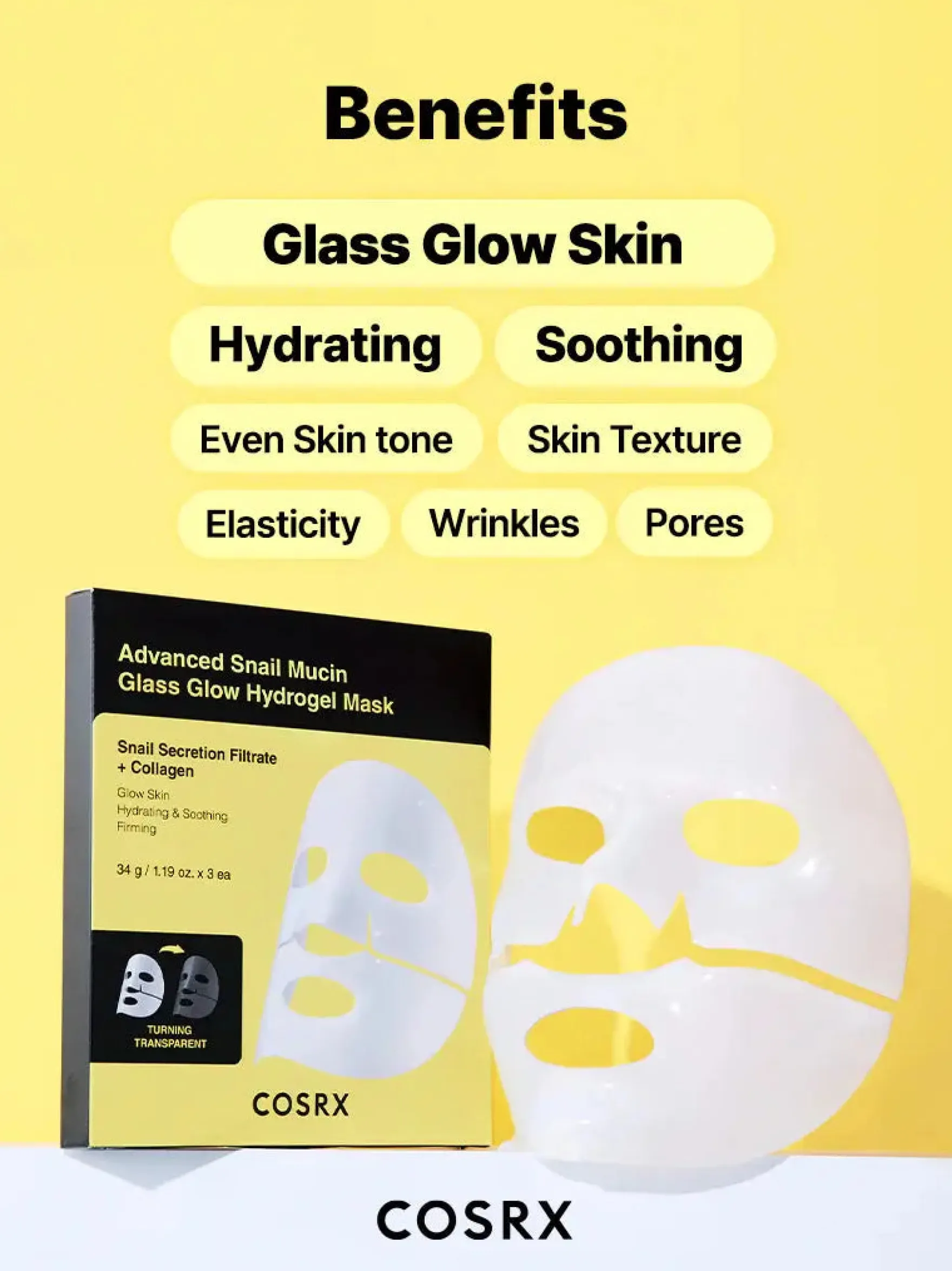 Advanced Snail Mucin Glass Glow Hydrogel Mask 3-Pack