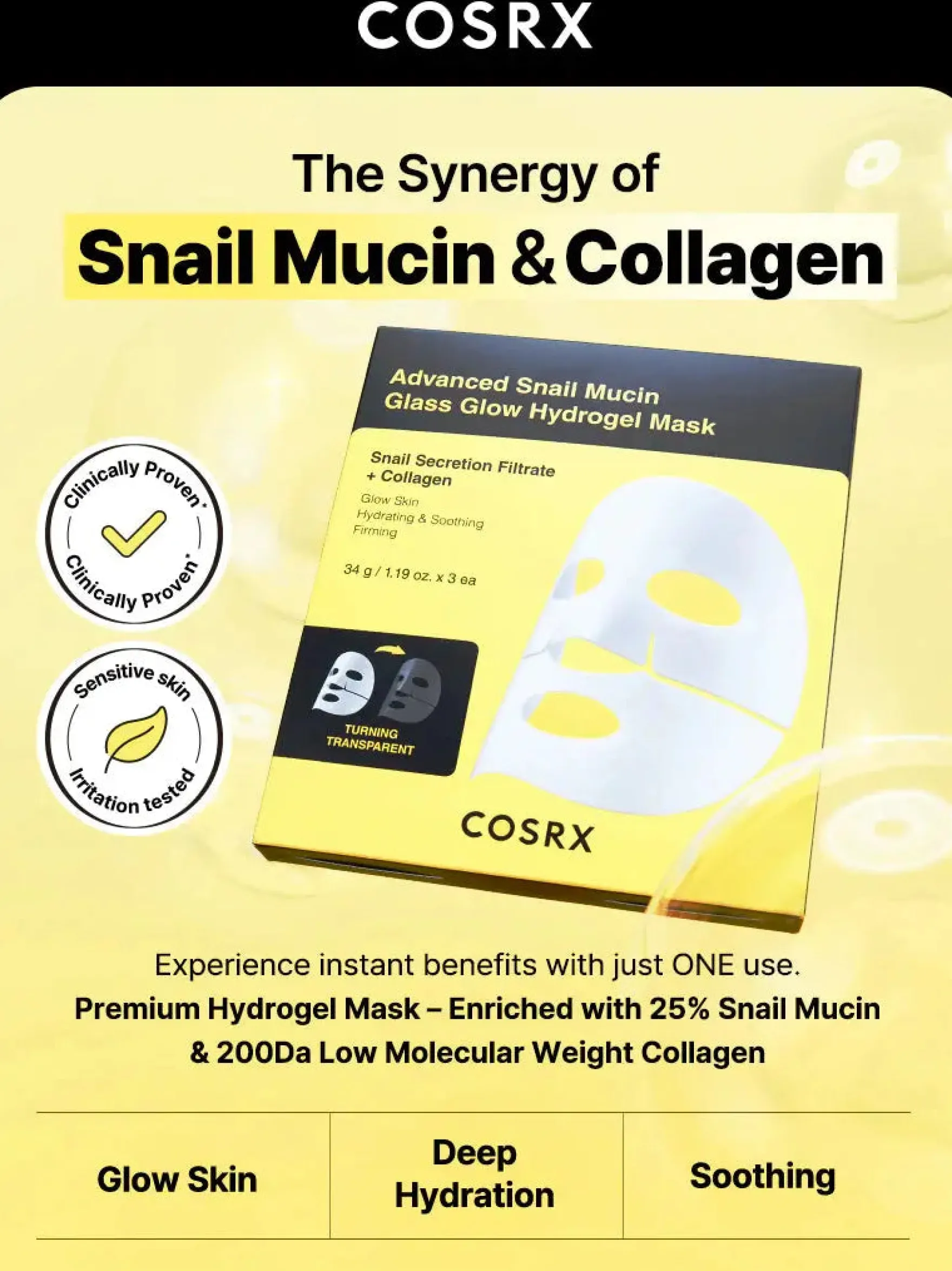 Advanced Snail Mucin Glass Glow Hydrogel Mask 1 pc