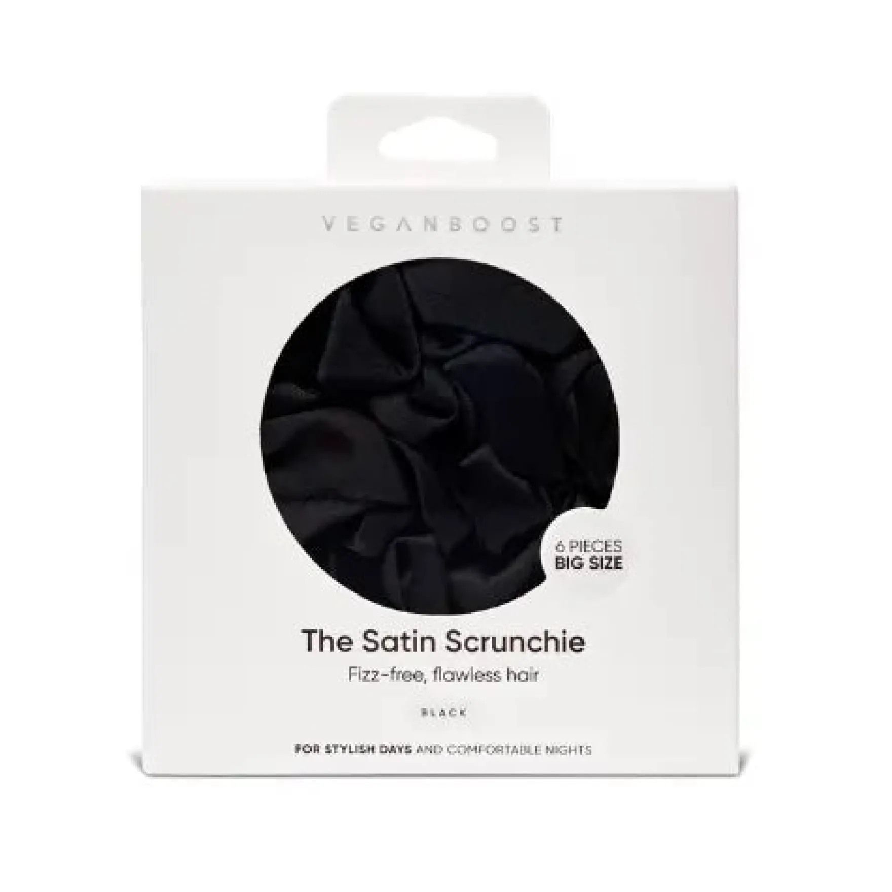 Big Satin Scrunchies Black 6 Pieces
