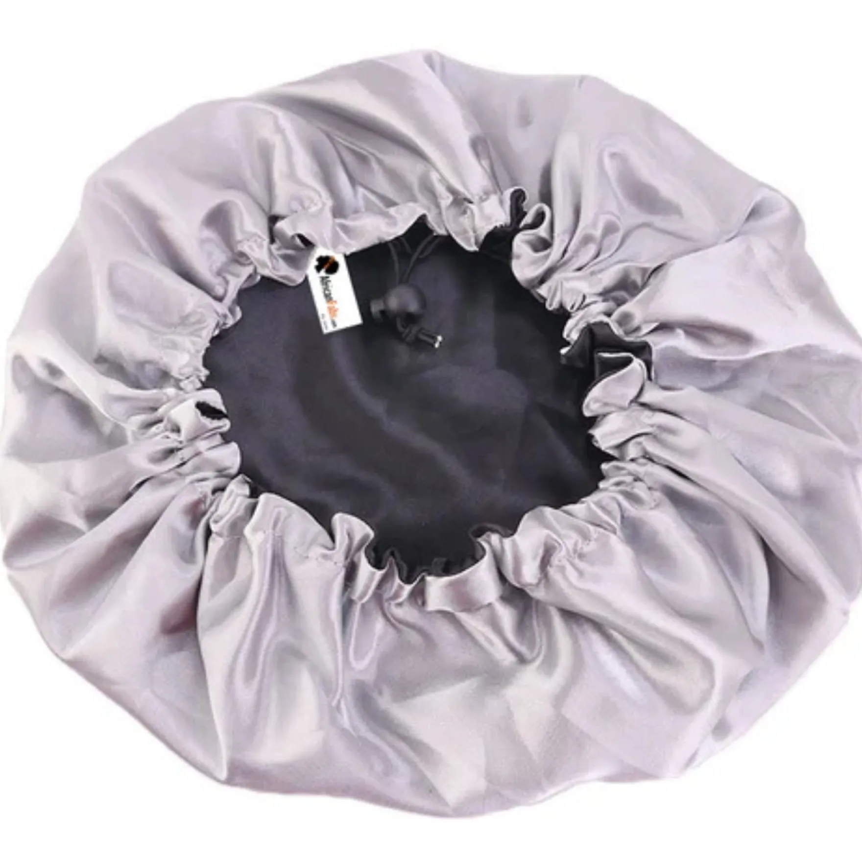 Black/Grey Satin Hair Bonnet Reversable