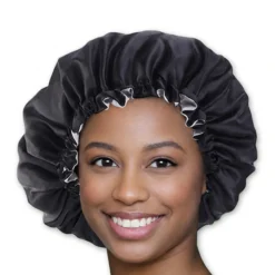 Black/Grey Satin Hair Bonnet Reversable
