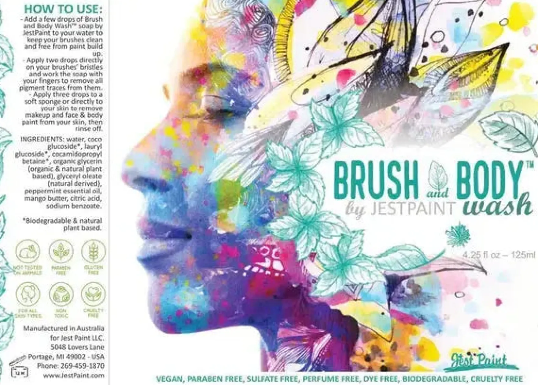Brush and Body Wash Face, Body and Brush Soap by Jest Paint