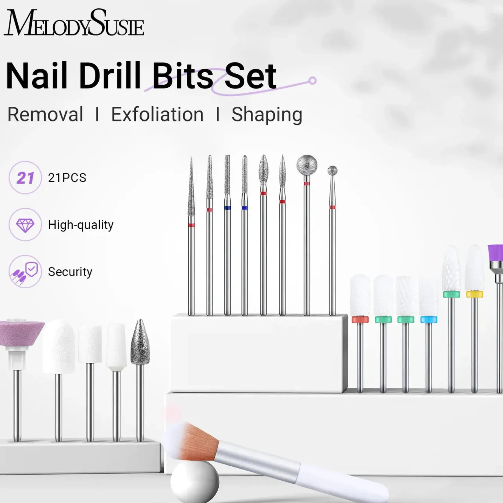 Ceramic Diamond Carbide Nail Drill Bits with Portable Holder Case 21Pcs
