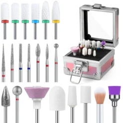Ceramic Diamond Carbide Nail Drill Bits with Portable Holder Case 21Pcs