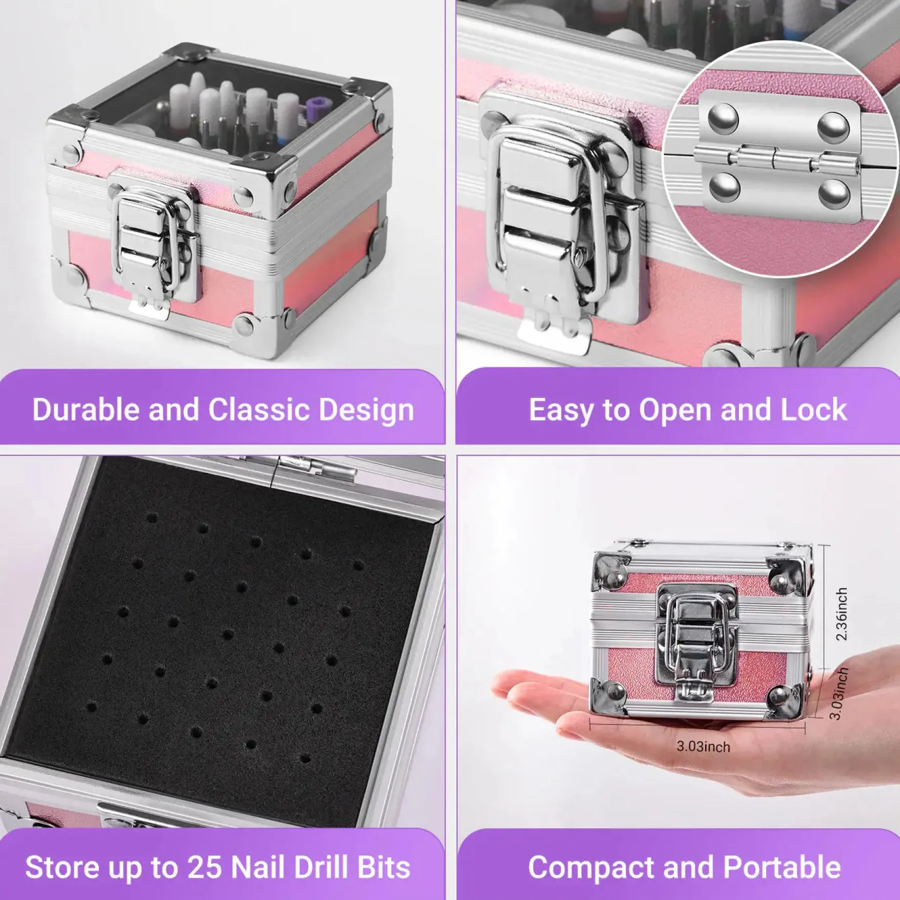 Ceramic Diamond Carbide Nail Drill Bits with Portable Holder Case 21Pcs