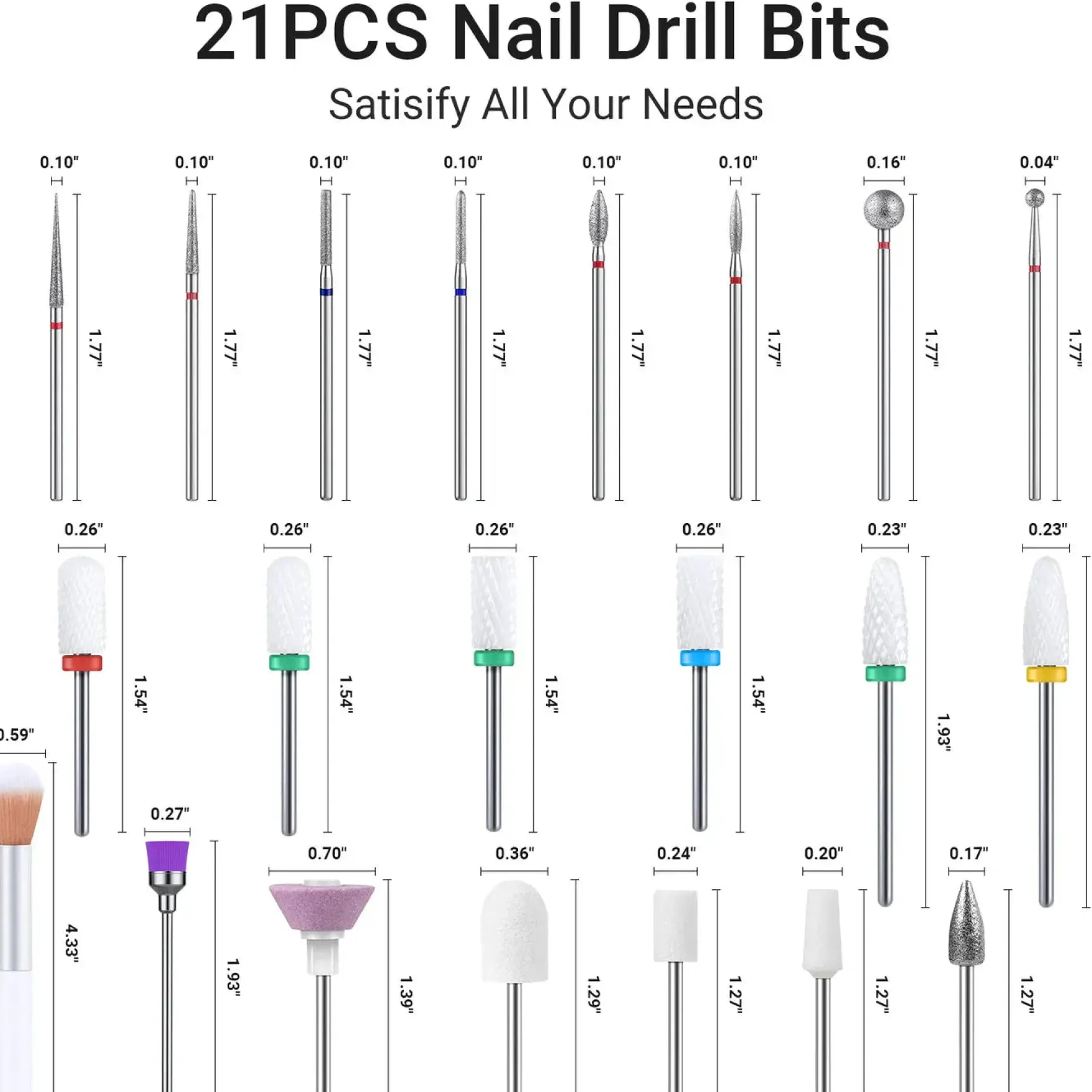 Ceramic Diamond Carbide Nail Drill Bits with Portable Holder Case 21Pcs
