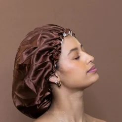 Chocolate Brown Satin Hair Bonnet Reversable