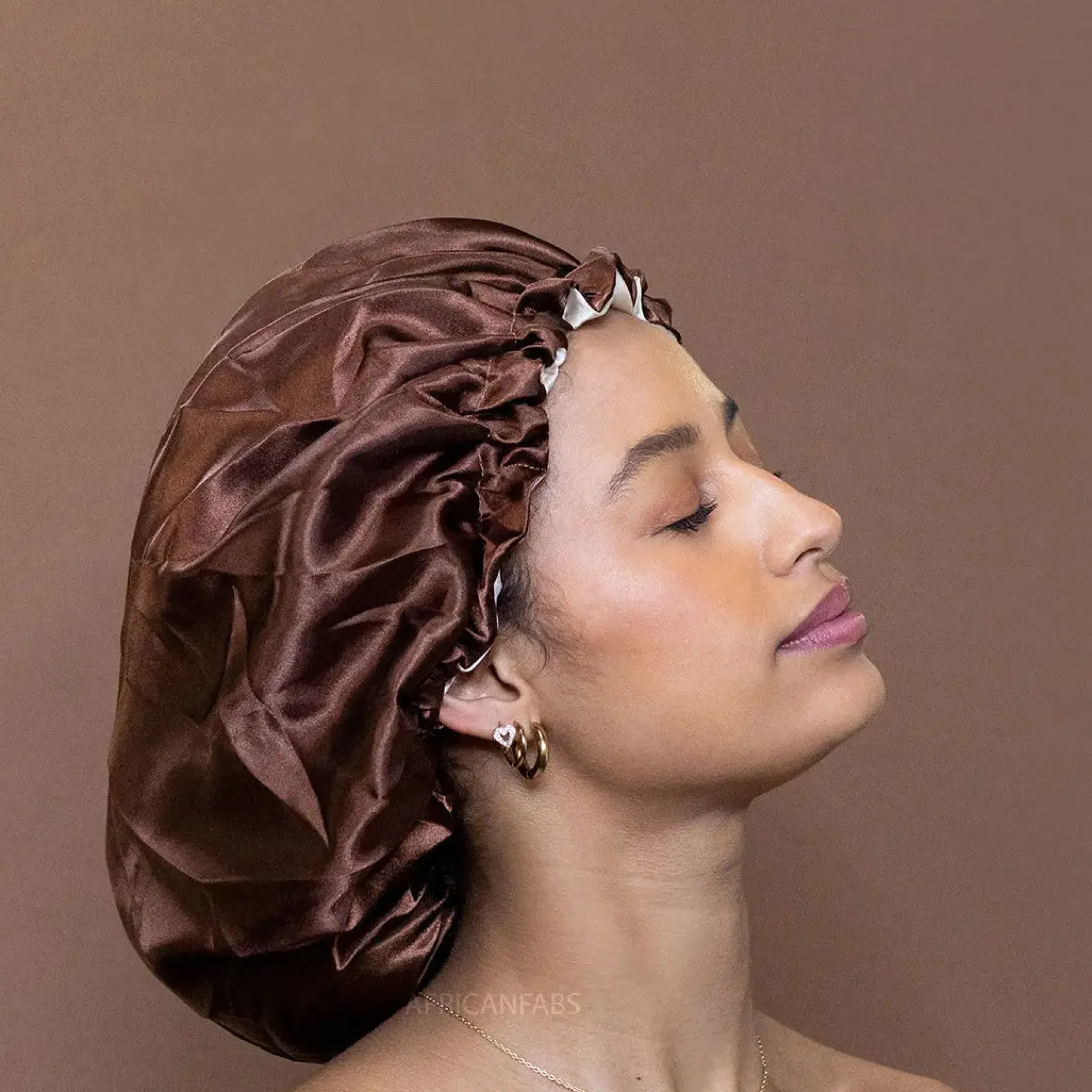 Chocolate Brown Satin Hair Bonnet Reversable