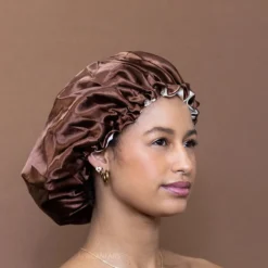 Chocolate Brown Satin Hair Bonnet Reversable