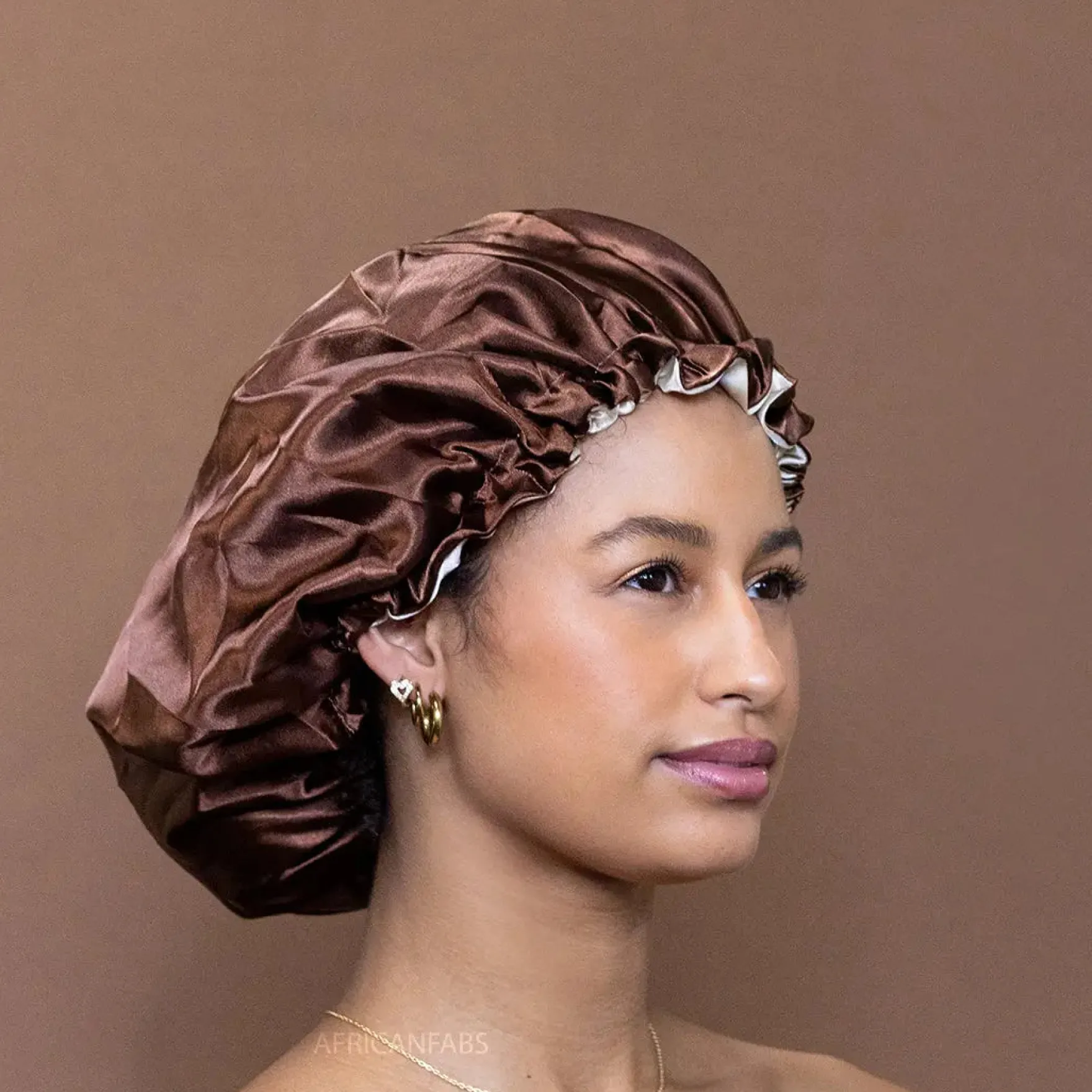 Chocolate Brown Satin Hair Bonnet Reversable