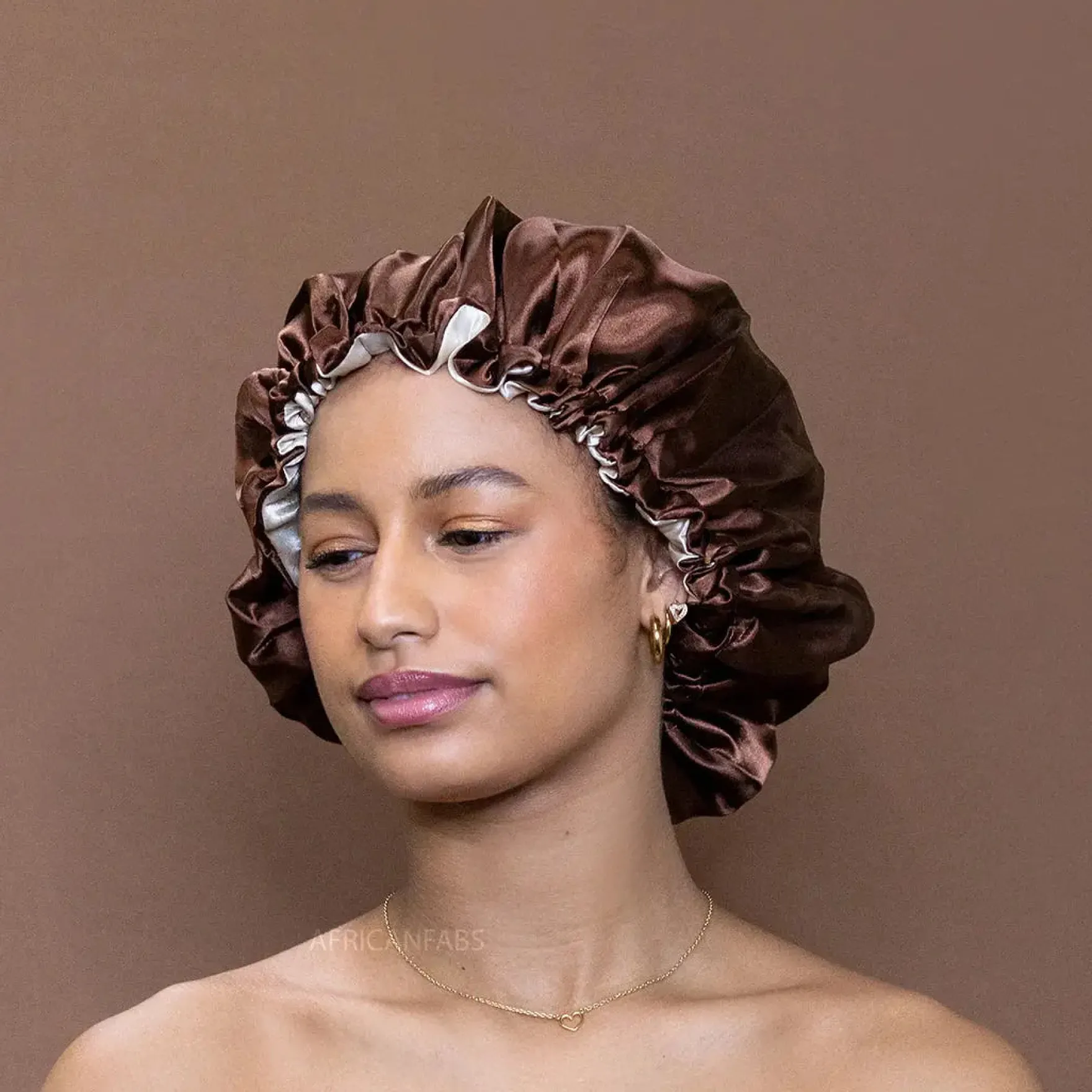 Chocolate Brown Satin Hair Bonnet Reversable