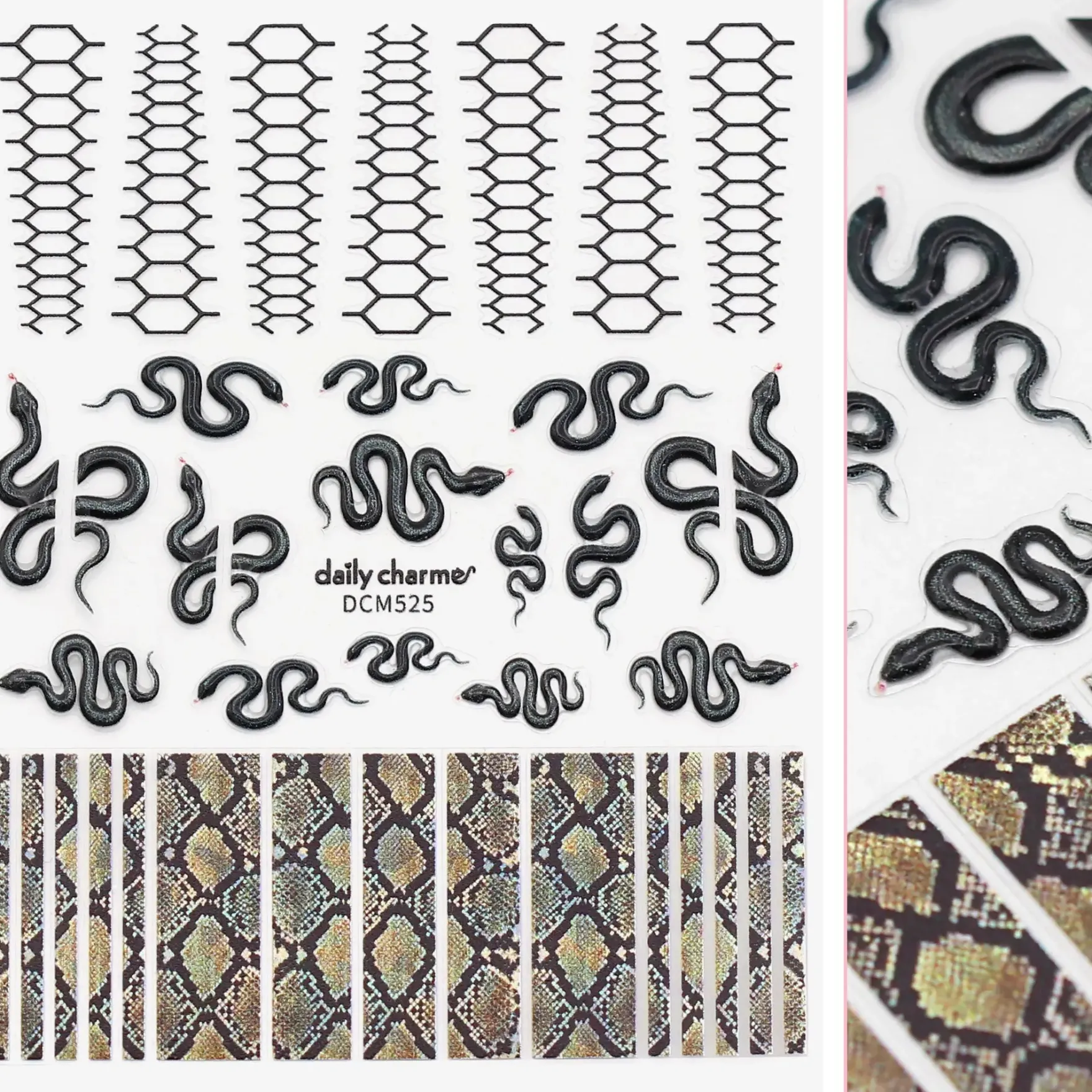 3D Embossed Nail Art Sticker Holo Sunbeam Snake