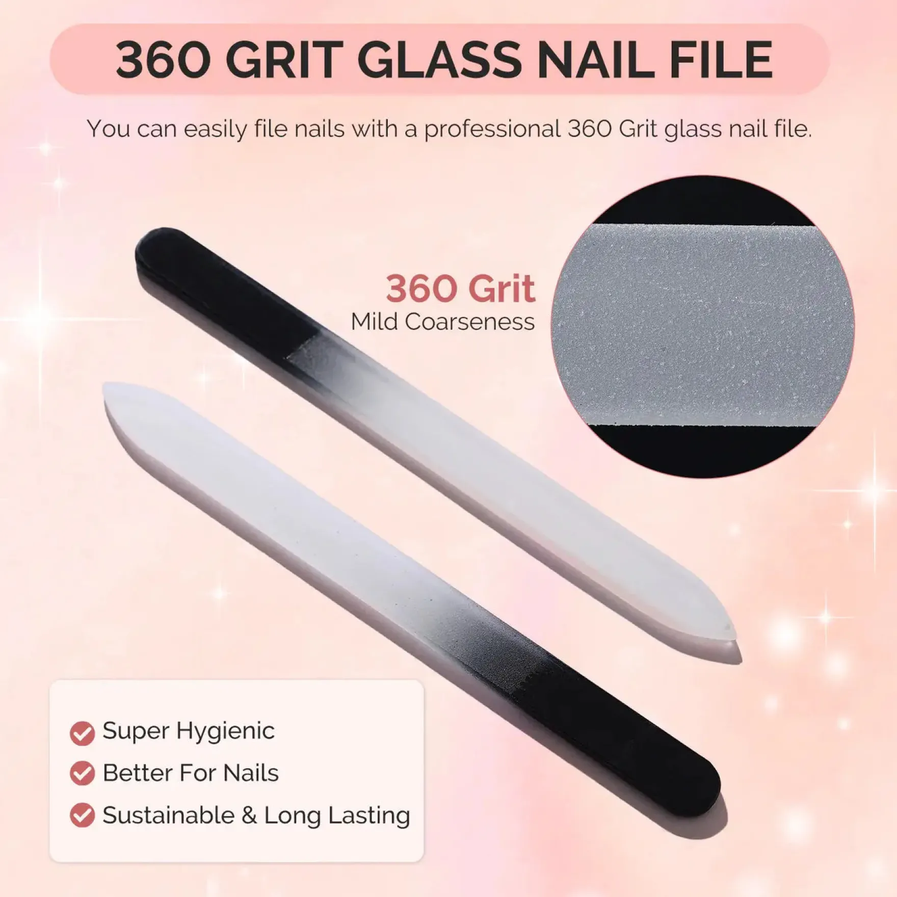 Double Sided 360 Grit Glass Nail File Set 4Pcs