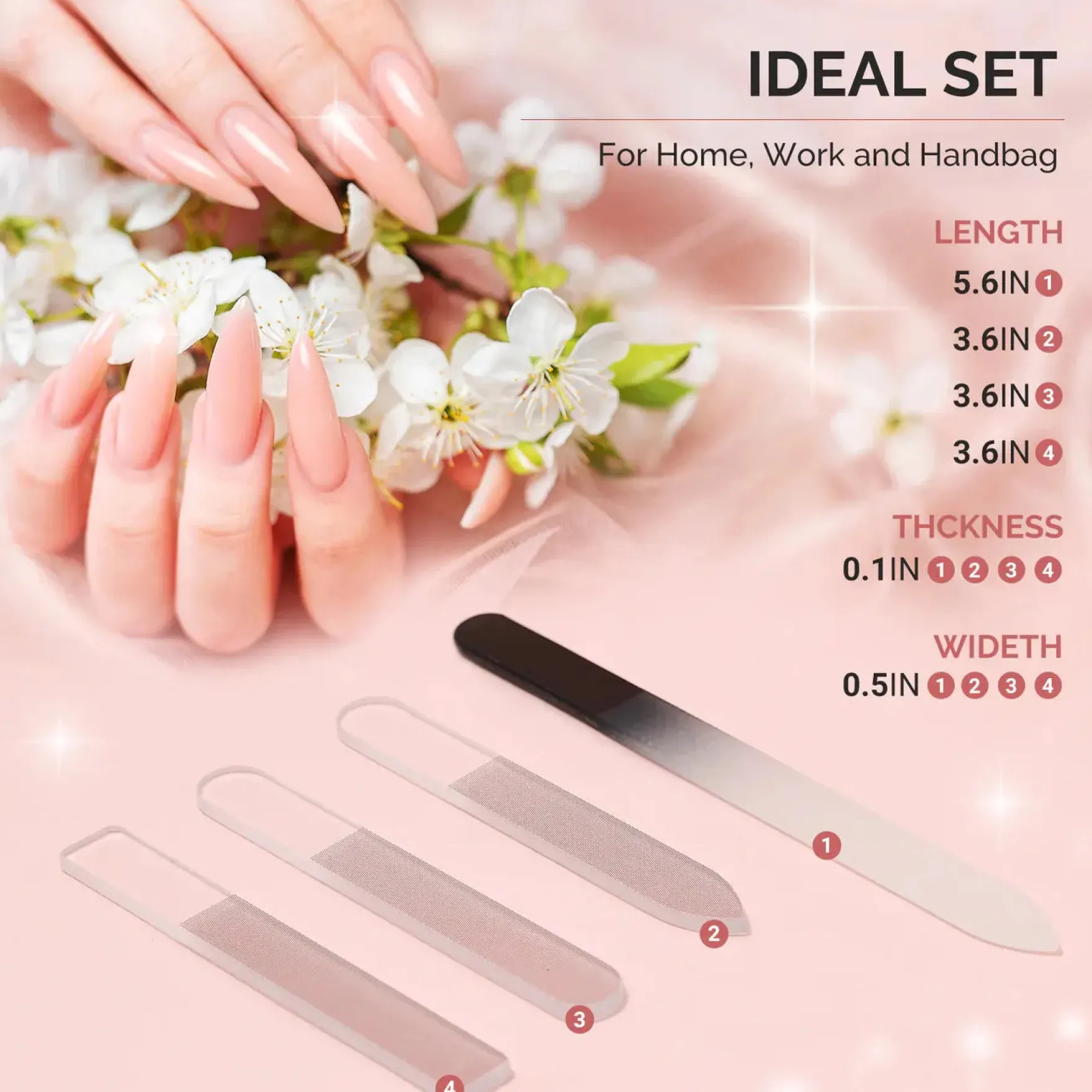 Double Sided 360 Grit Glass Nail File Set 4Pcs