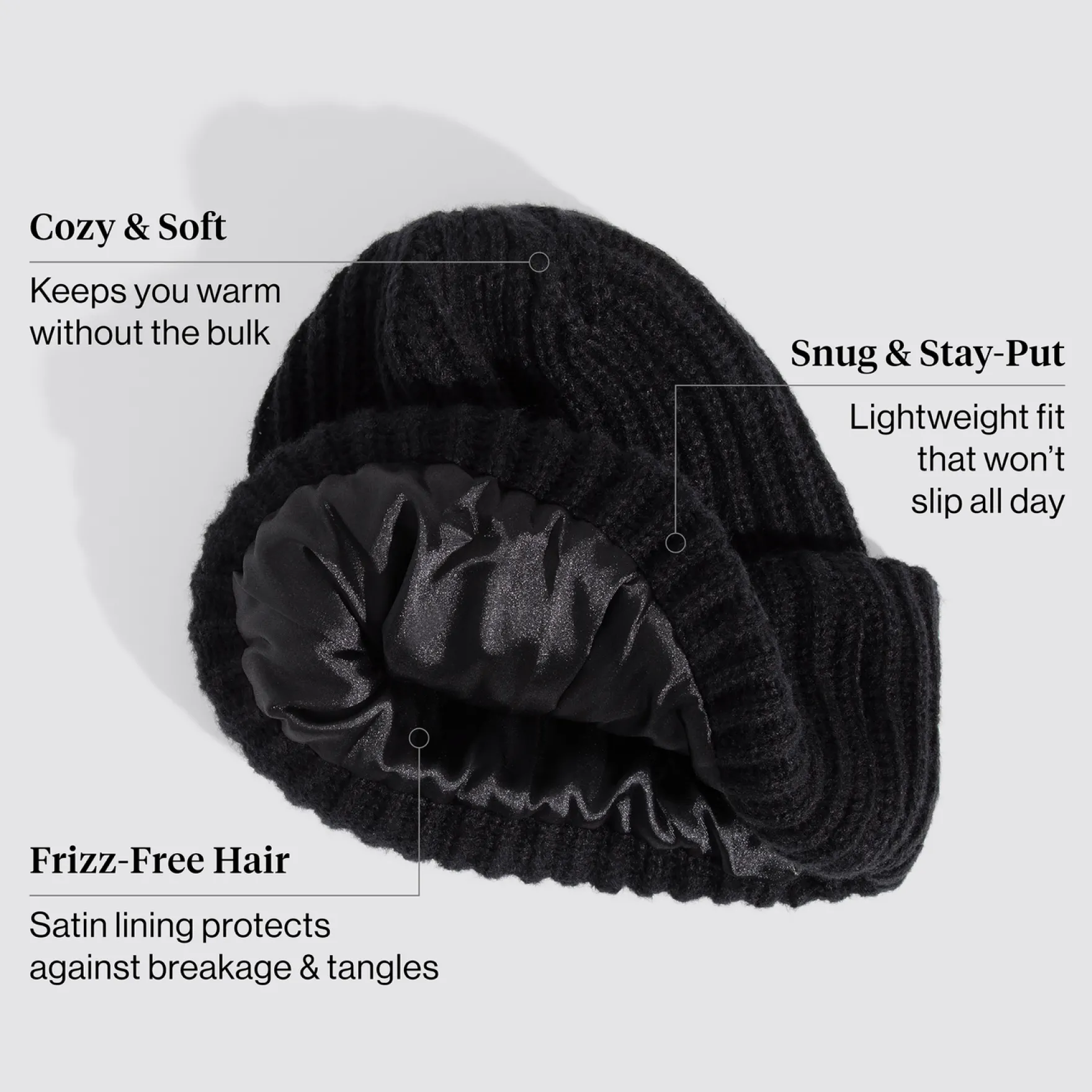 Glazey™ Satin Lined Beanie Black
