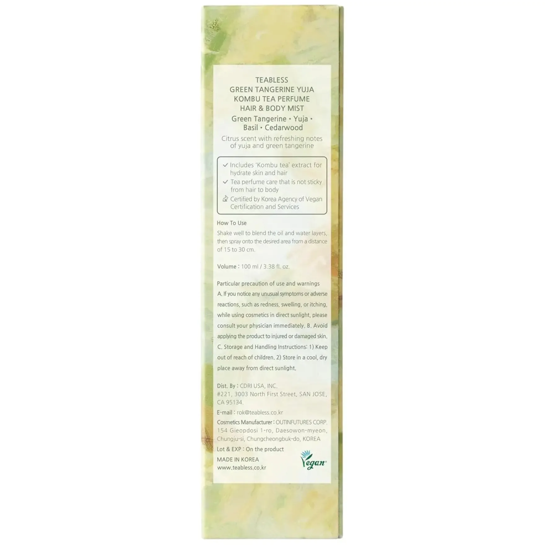 Green Tangerine Yuja Kombu Tea Perfume Hair & Body Mist