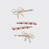 Holiday Metal Gemstone & Bow Bobby Pins
