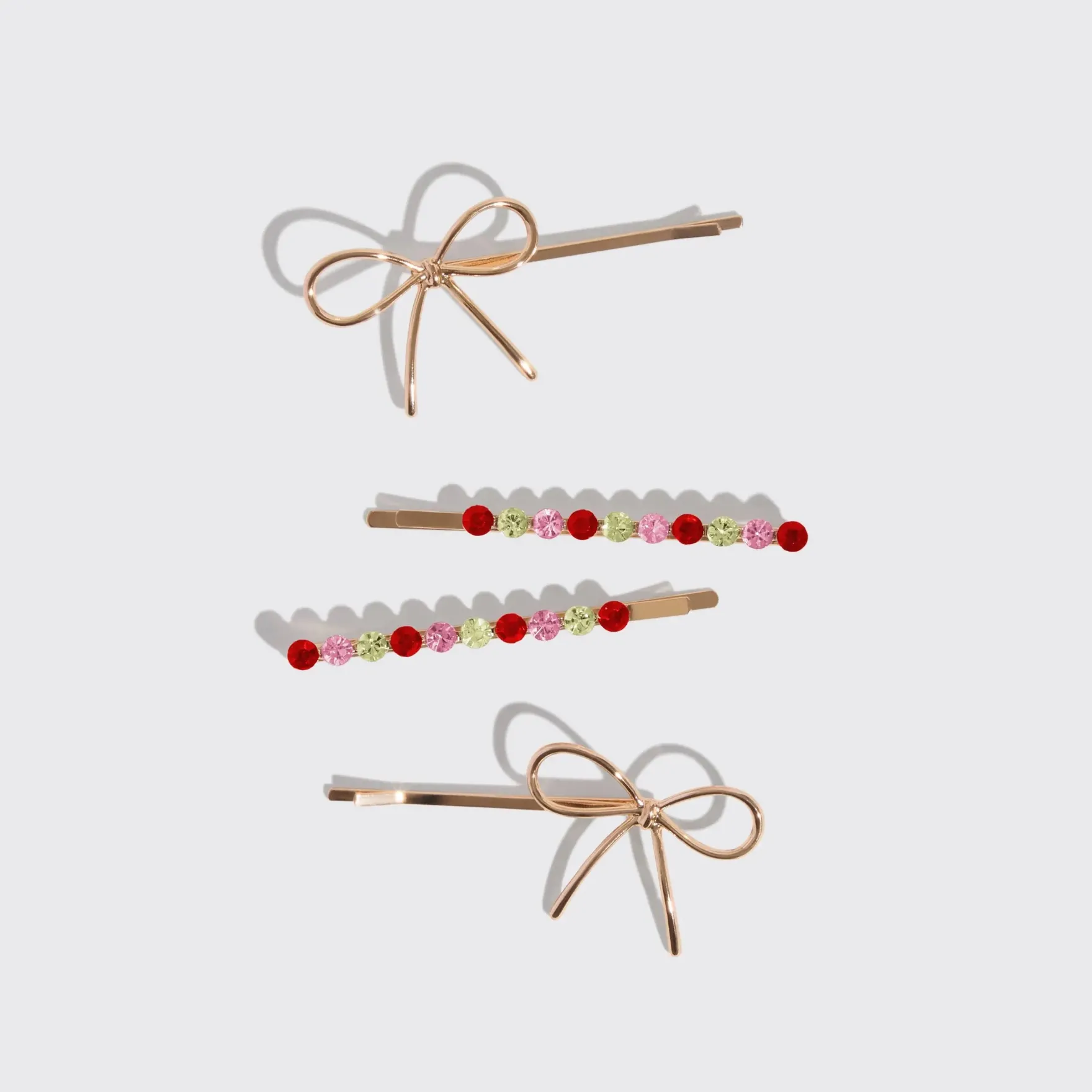 Holiday Metal Gemstone & Bow Bobby Pins