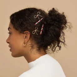 Holiday Metal Gemstone & Bow Bobby Pins