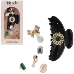 KitschPop Charms & Curved Claw Clip Set Vintage Black