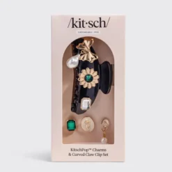 KitschPop Charms & Curved Claw Clip Set Vintage Black