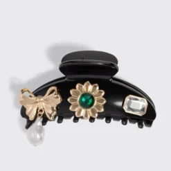 KitschPop Charms & Curved Claw Clip Set Vintage Black