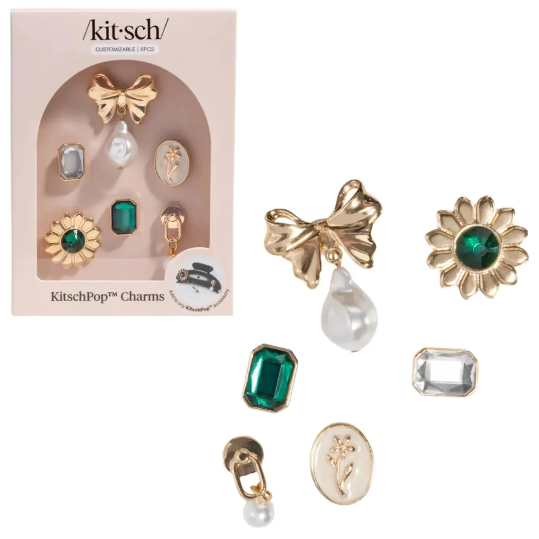 Kitschpop Charms 6pc Set Vintage Emerald