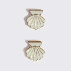 Metal Clam Shell Hair Clip 2pc Set Gold & Pearlized Cream
