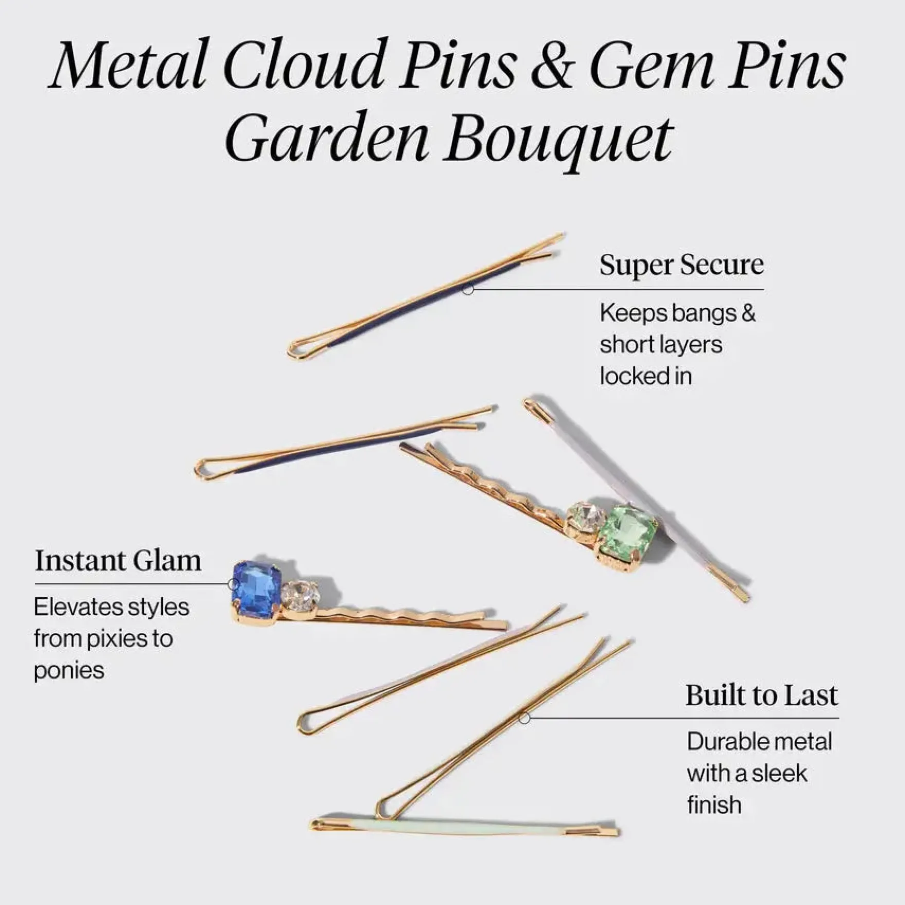Metal Cloud & Gem Pins Set Garden Bouquet