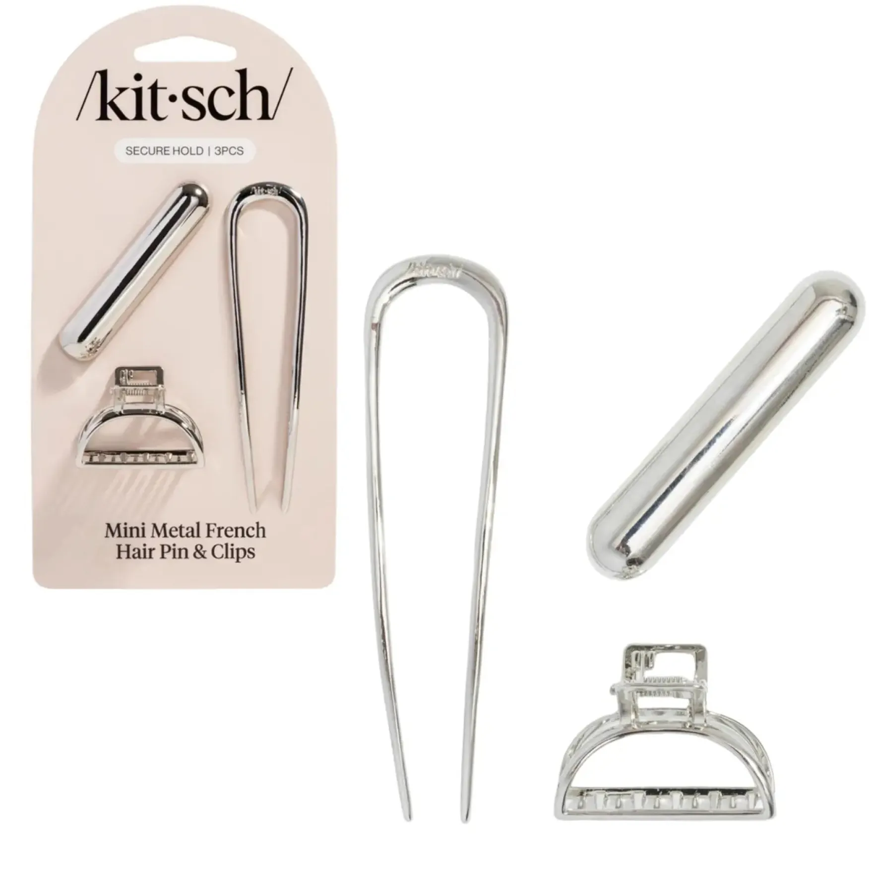 Mini Metal French Hair Pin & Clips Set Silver