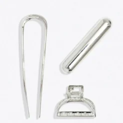 Mini Metal French Hair Pin & Clips Set Silver