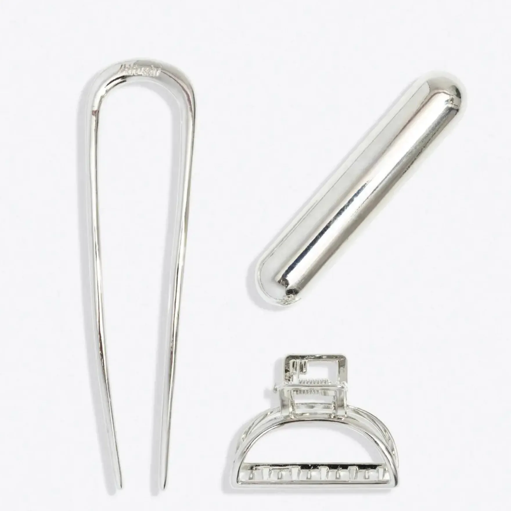 Mini Metal French Hair Pin & Clips Set Silver