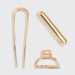 Mini Metal French Hair Pin & Clips Set Gold