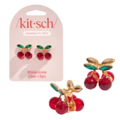 Mini Rhinestone Claw Clips 2pc Set Cherry