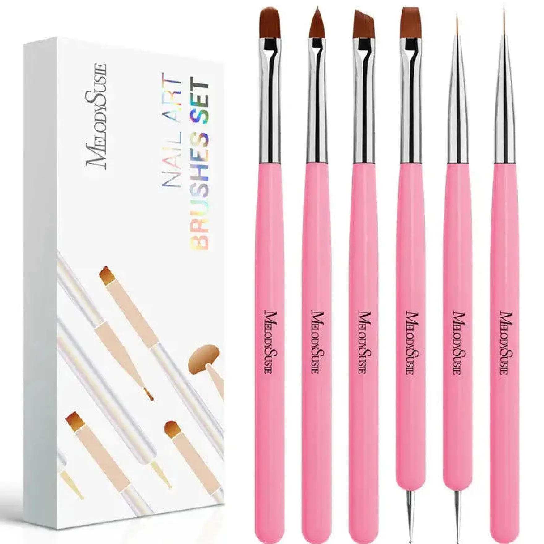 Nail Art Brushes Set Pink 6Pcs