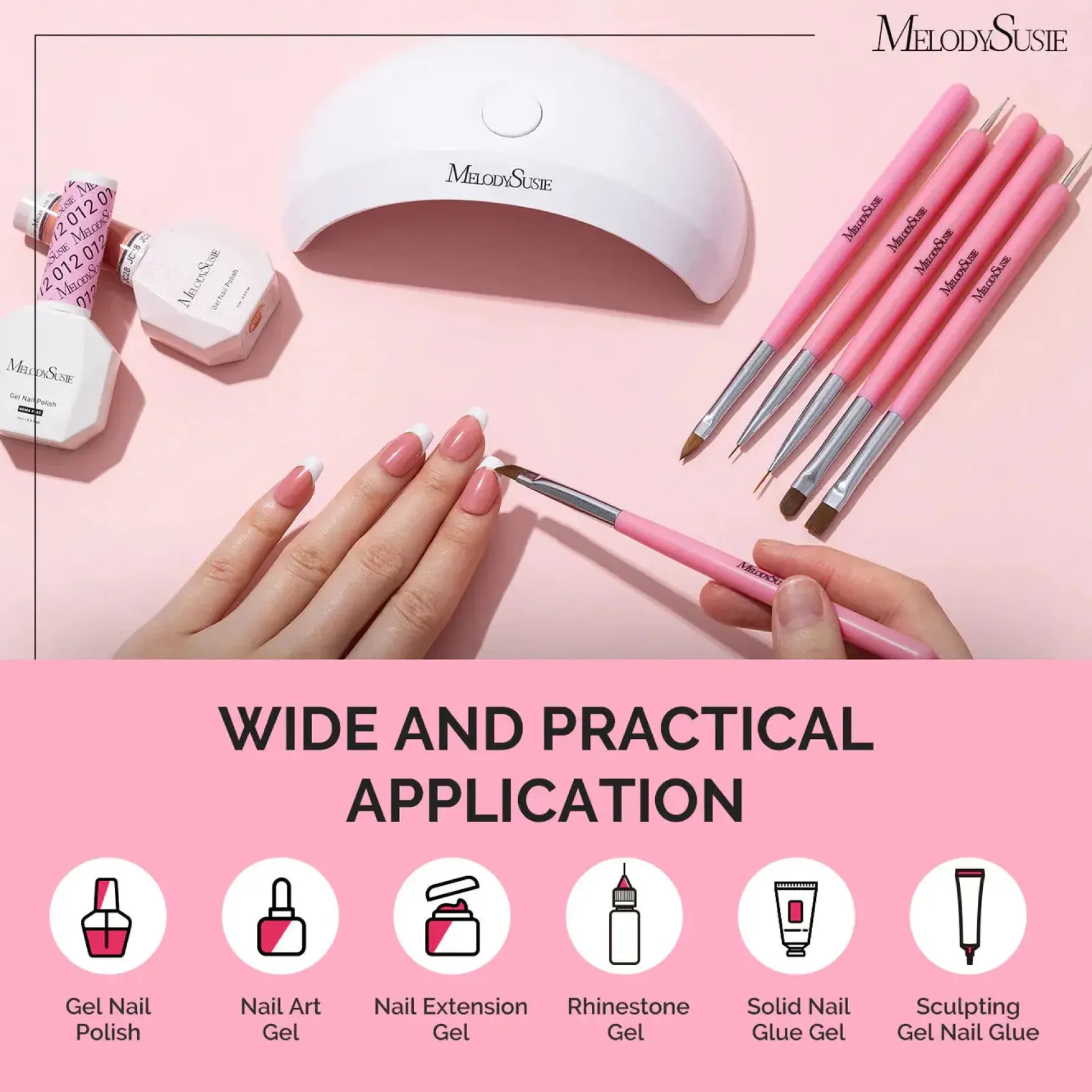 Nail Art Brushes Set Pink 6Pcs