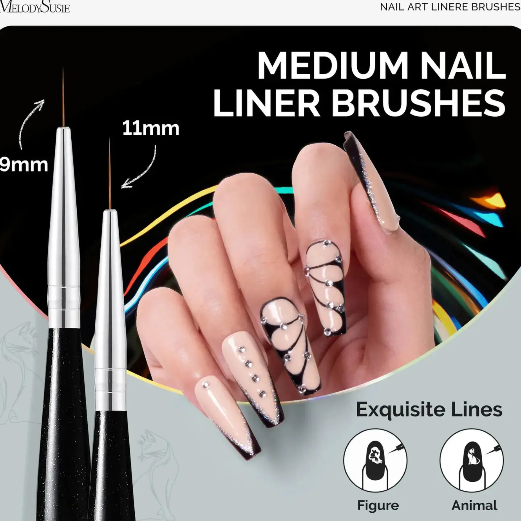 Nail Art Liner Brushes Black 5Pcs