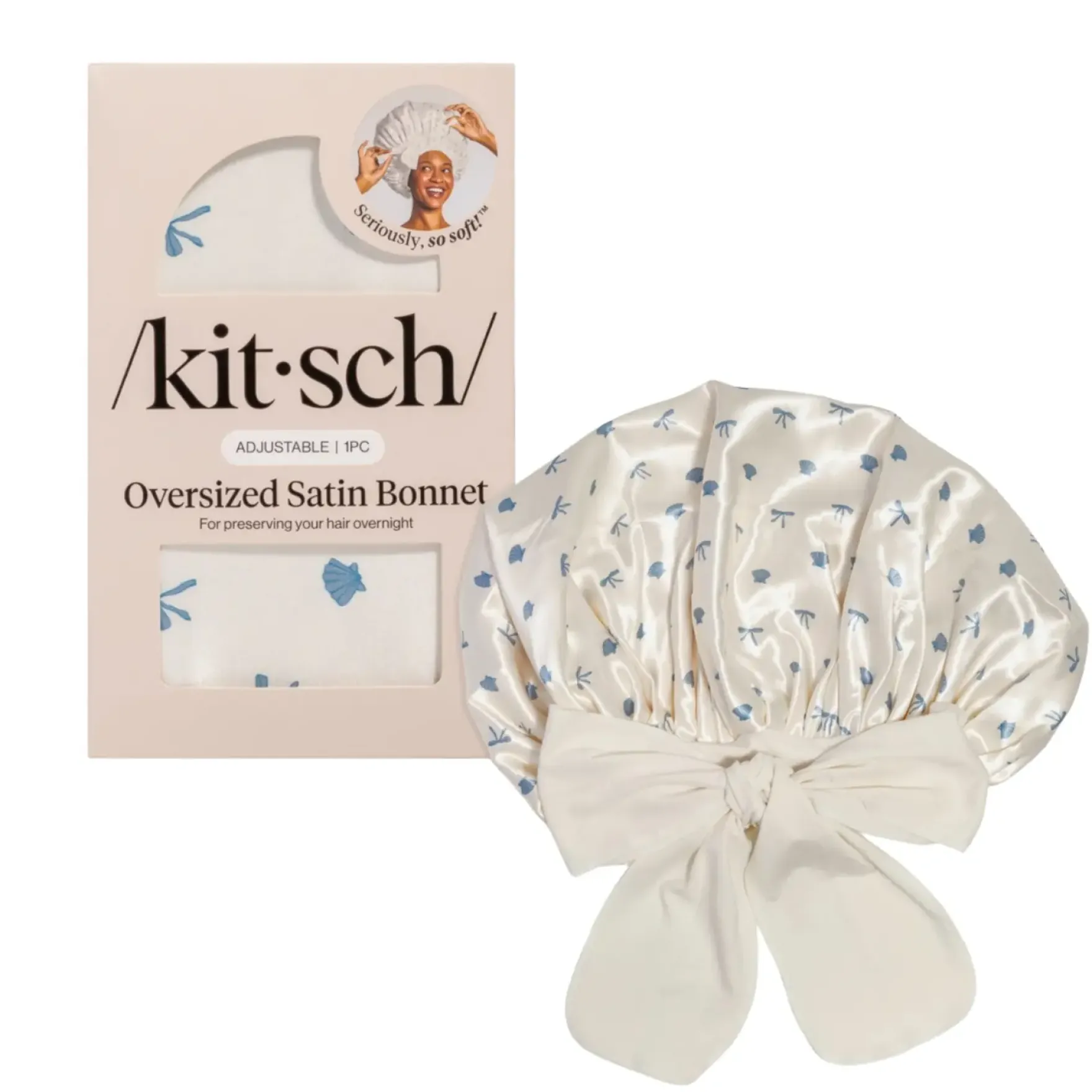Oversized Satin Bonnet Pearlized Cream & Coastal Blue