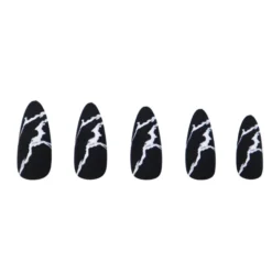 Press On French Nails Black Marble