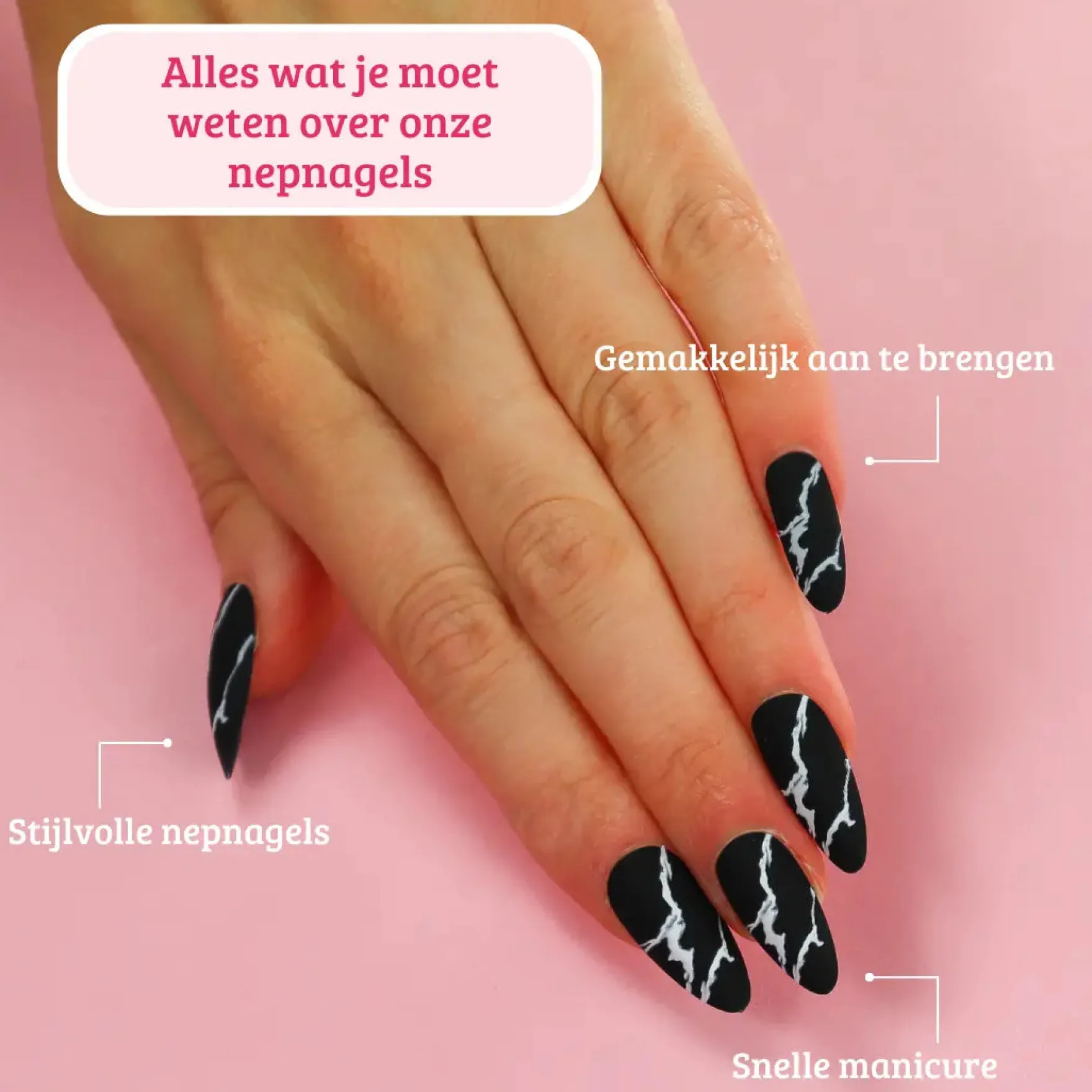 Press On French Nails Black Marble