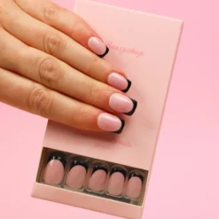 Press On French Nails Black / Pink