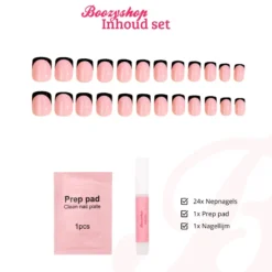 Press On French Nails Black / Pink