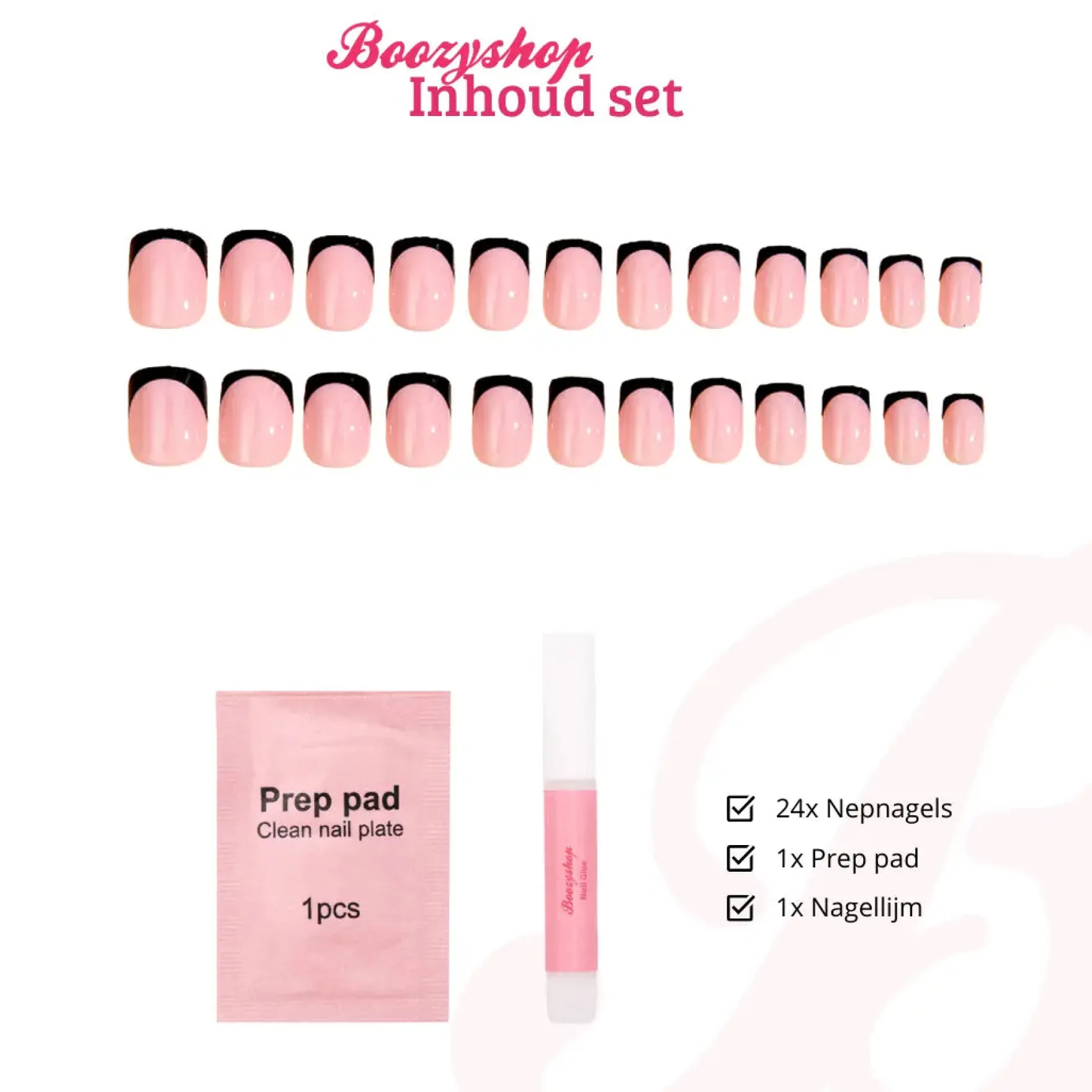 Press On French Nails Black / Pink