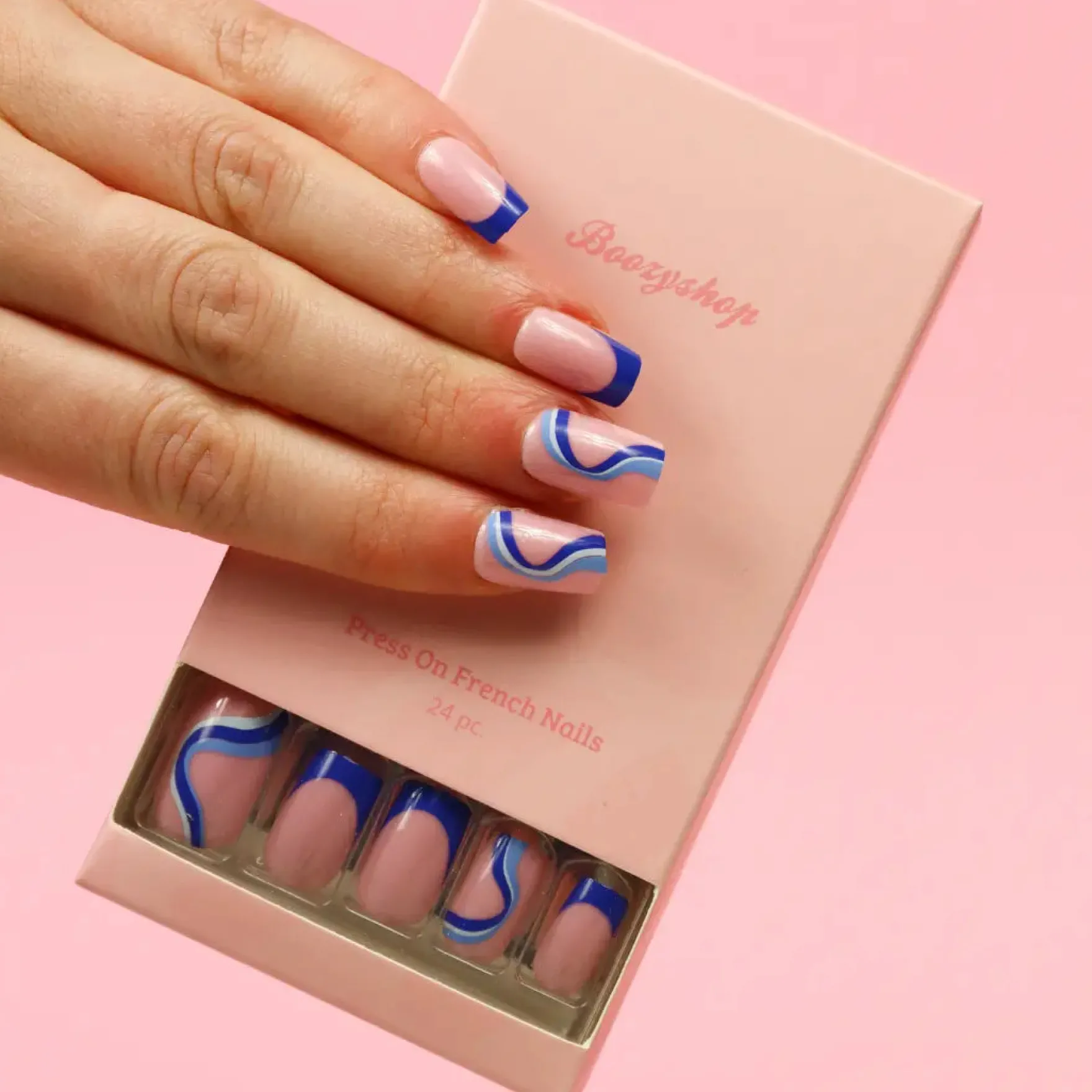 Press On French Nails Blue Waves