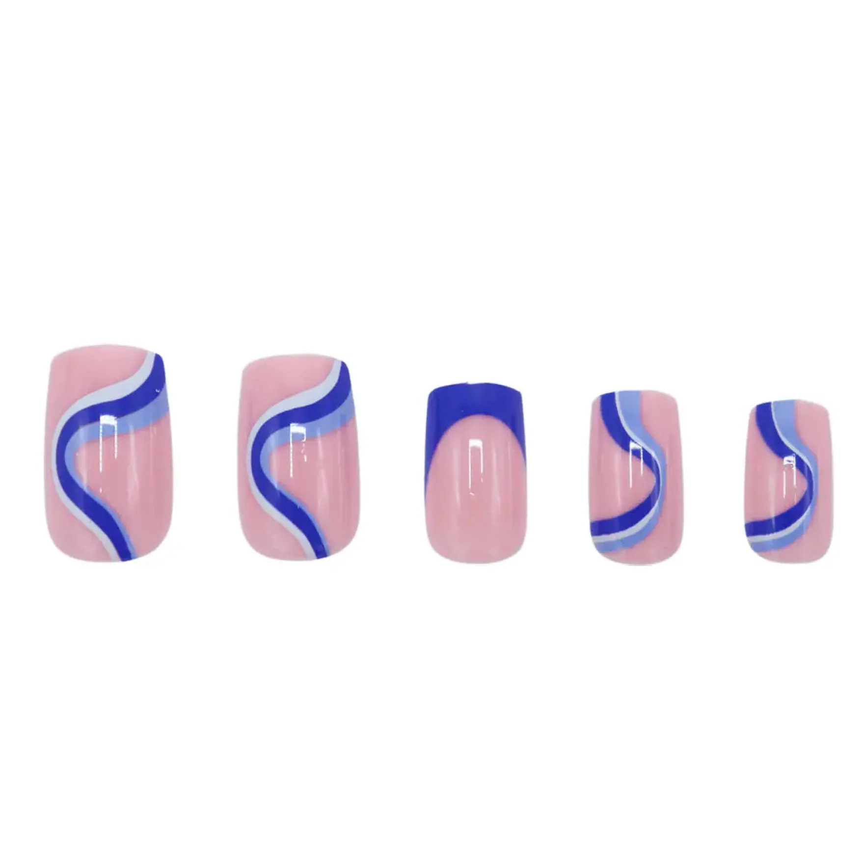Press On French Nails Blue Waves