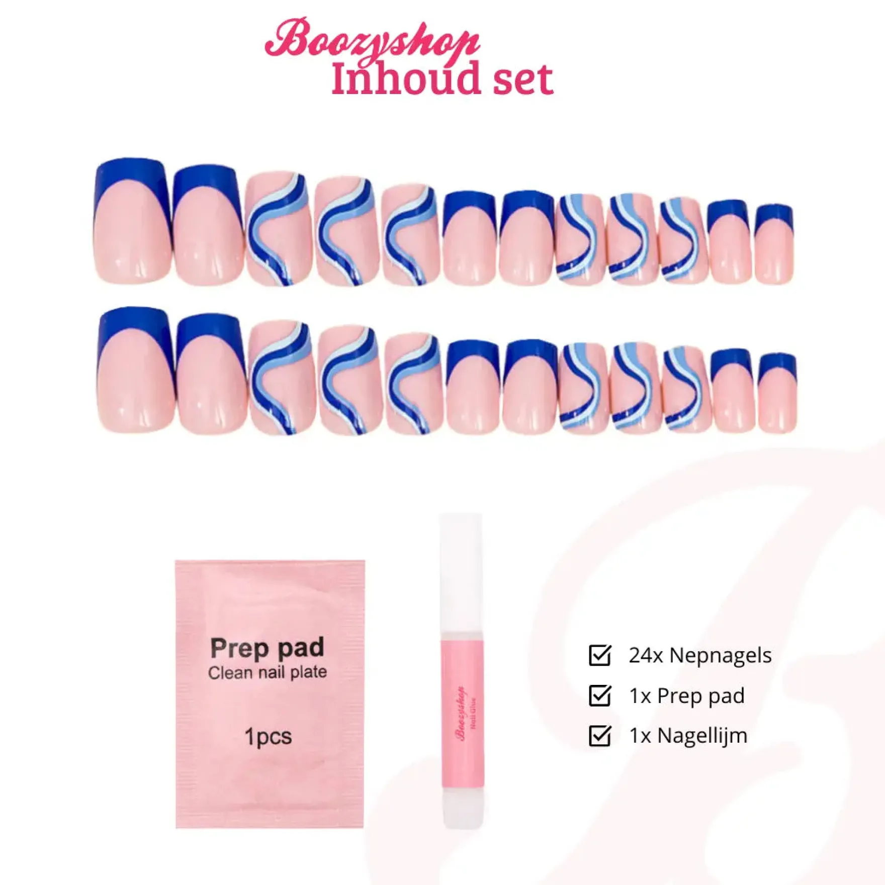 Press On French Nails Blue Waves