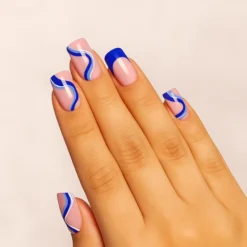 Press On French Nails Blue Waves