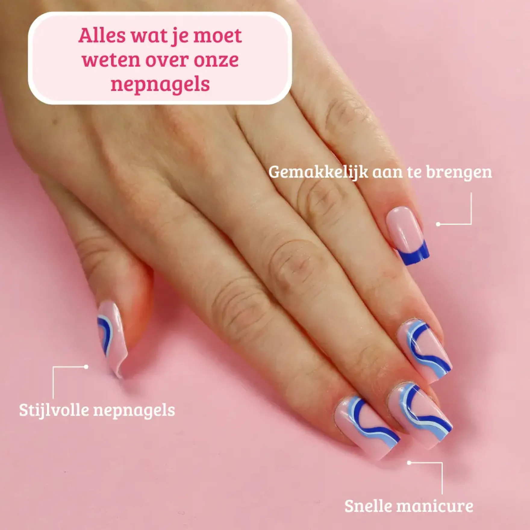 Press On French Nails Blue Waves
