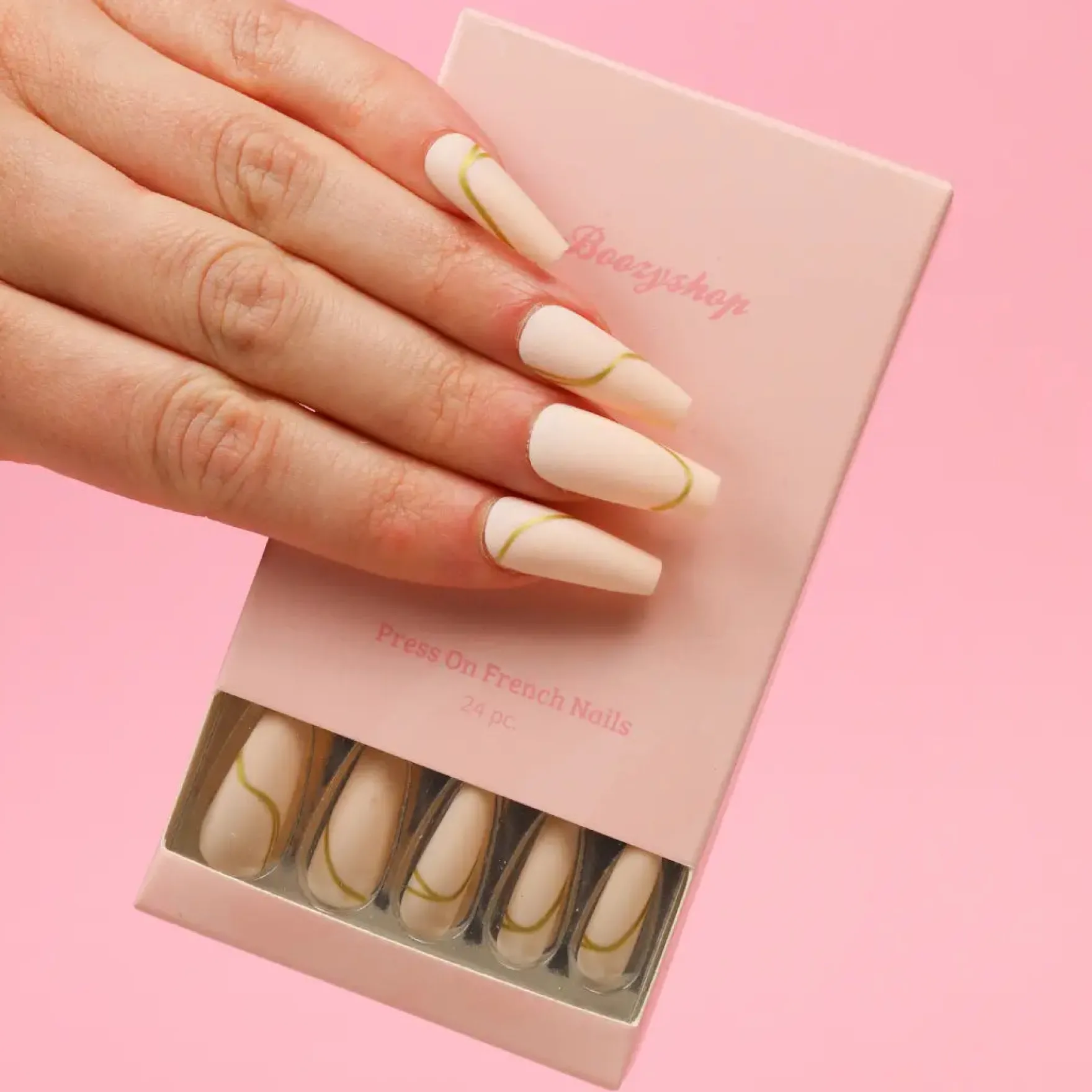 Press On French Nails Nude Goldstrike